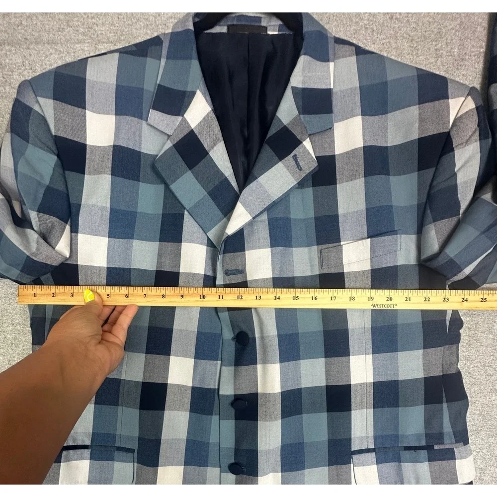 Falcone Blazer 52R Blue Navy White Buffalo Plaid Jacket‎ 4 Button Lined
